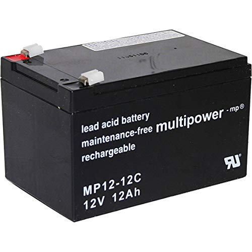 Multipower Blei-Akku MP12-12C Pb 12V / 12Ah Zyklenfest, Faston 6,3 +/- ideal für Elektroscooter, Caddys