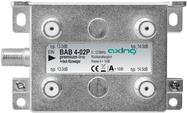 Axing BAB 4-02P. Typ: Kabelsplitter, Frequenzbereich: 5 - 1218 MHz, Produktfarbe: Grau. Stecker: F. Breite: 93 mm, Tiefe: 39 mm, Höhe: 54 mm (BAB00402P)