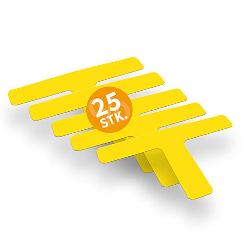 Betriebsausstattung24 Stellplatzmarkierung zur Lagerplatzkennzeichnug | TYP T-Stück | PVC selbstklebend | sofort befahrbar | 25 Stück (VE) (5,0/30,0 x 20,0 cm, gelb)