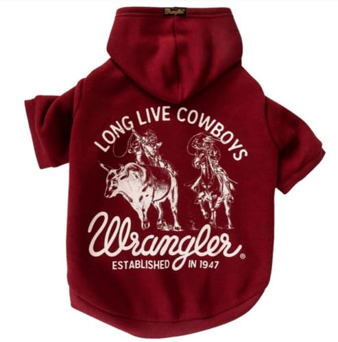 Wrangler Long Live Cowboys Hunde-Kapuzenpullover, Burgunderrot, Größe XS