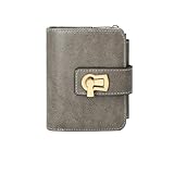 LMLXYZ Portemonnaie Schnalle Short Wallet, Kreditkarte Große Kapazität Feste Farbe Reißverschluss Kleiner Tasche, Täglich Tragbare Brieftasche-Grau