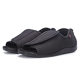 Diabetiker Schuhe Herren/Damen, Extra Weit Orthopädische Diabetische Schuhe Mit Offenen Zehen Mit Verstellbarem Klettverschluss, Atmungsaktives Diabetes Schuhe Für Arthritis Ödeme,Black-37