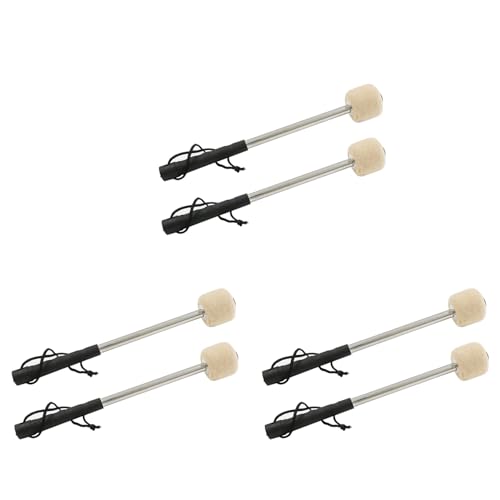 Casstad 6 Stück 32,5 cm Bass-Stahl-Trommelschlägel, Wollfilz-Trommelsticks mit Edelstahlgriff, rutschfeste Wolltrommelschlägel
