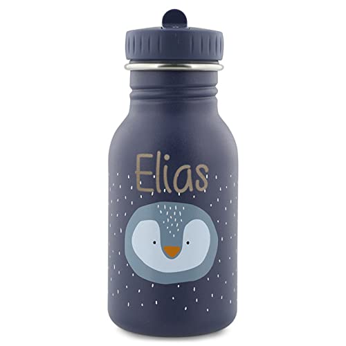 Elfenstall Personalisierte Trixie Baby Edelstahl Trinkflasche mit Namens-Gravur (350 ml, Pinguin)