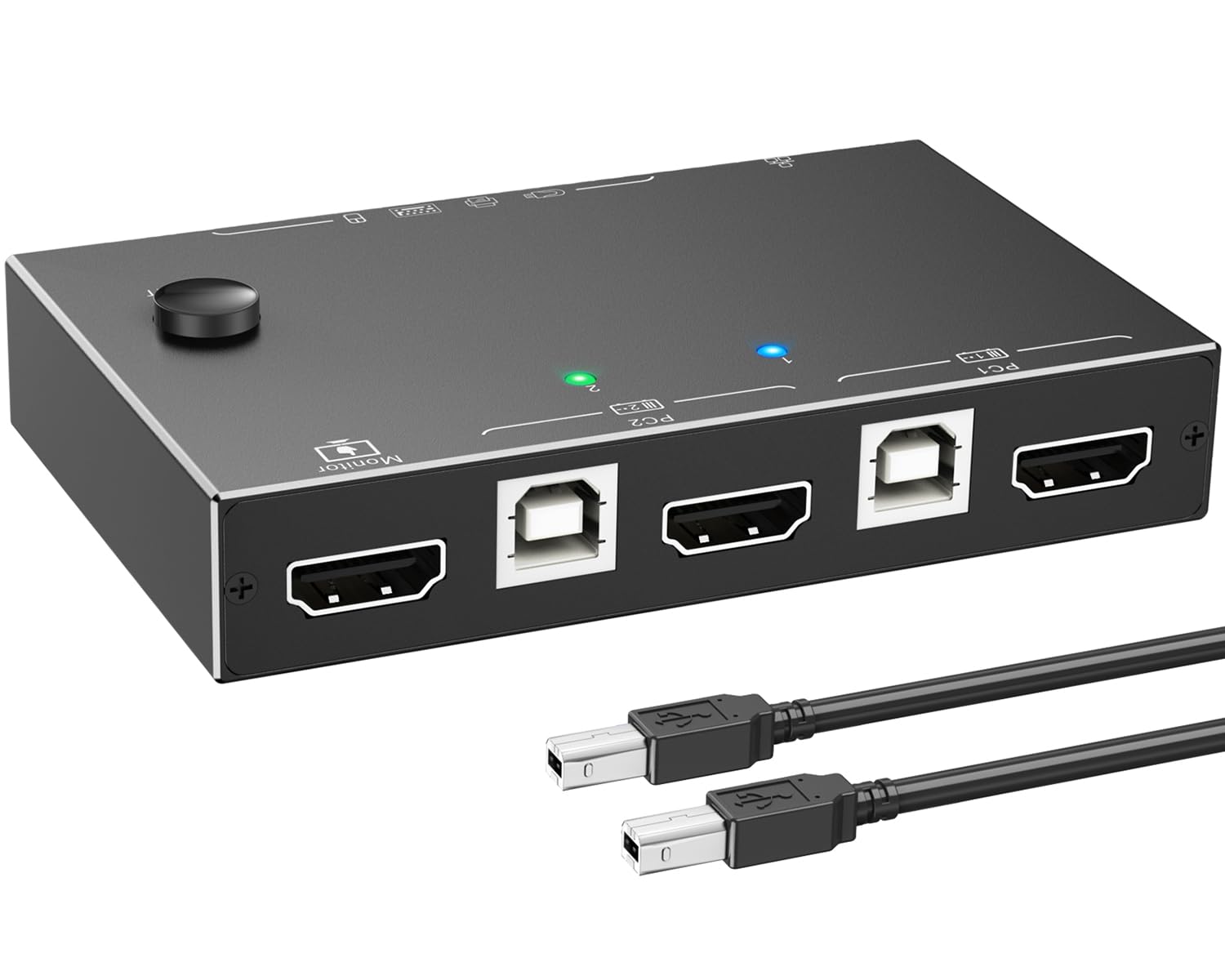 ESKEVE HDMI KVM Switch 2 PC 1 Monitor 4K@60Hz 2K@144Hz，KVM Switch mit HDMI 2.0,Ethernet und 4 USB 2.0 Ports für 2 PC Sharing 1 Monitor und Tastatur, Maus, Drucker, U Disk, mit 2 USB-Kabeln