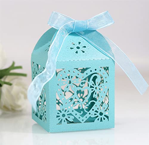 Geschenkbox, Box, Hochzeitsgeschenkboxen Papier Süßigkeiten Leckerli-Box Liebe Hohle Geschenkbox für Braut Hochzeit Babyparty Weihnachtsfeier 50 Stück (Farbe: Himmelblau)