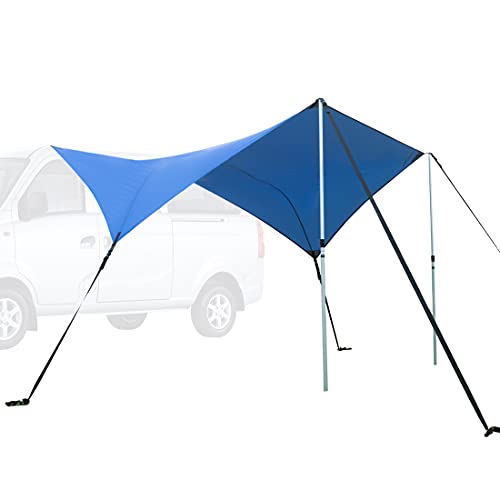 Ultrasport Auto-Vordach / Markise, Geeignet für PKW und Campingbusse, Schützt vor Sonne und Regen, Robustes Material, mehrere Befestigungsarten, Farbe: Blau, Silberfarben