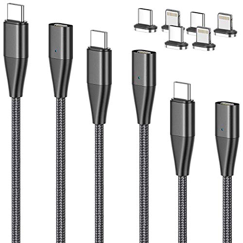 Callstel USB Kabel magnetisch: 3er-Set Magnet. USB-C-Schnellladekabel, Typ C & Lightning, 1,8 m, 3 A (Ladekabel Magnet, Magnet-USB-Ladekabel Samsung, Apple iPhone)