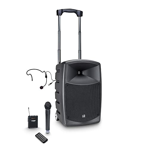Akkubetriebener Bluetooth-Lautsprecher mit Mixer, Funkmikrofon, Bodypack und Headset