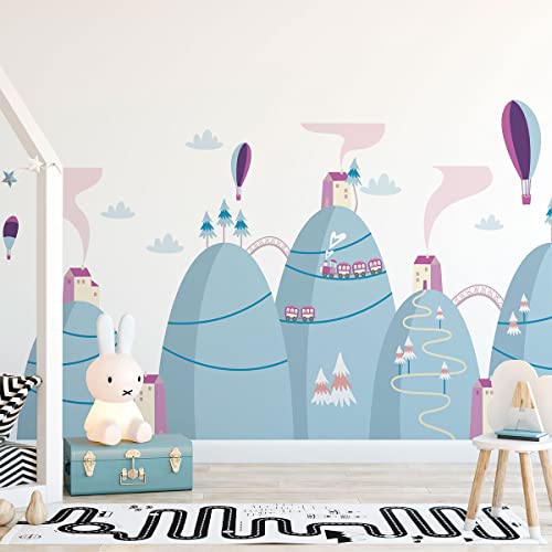 Ambiance Wandtattoos für Kinder – Dekoration Babyzimmer – selbstklebend, Riesen-Wandsticker, Motiv: Montgolfies – 120 x 180 cm
