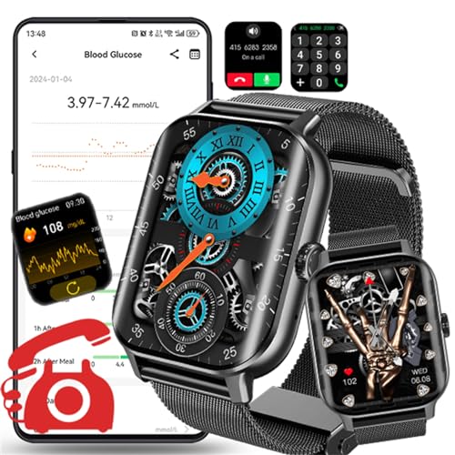 Fohatu W11 𝐁𝐥𝐮𝐭𝐳𝐮𝐜𝐤𝐞𝐫𝐆𝐥𝐮𝐜𝐨𝐬𝐞 Smartwatch Fitness-Tracker,Fitnessuhr Mit Smartwatch Mit Bluetooth -Anruf,𝐃𝐢𝐚𝐛𝐞𝐭𝐞𝐬 Smart Fitness Tracker Pulsschlag Blutdruck Schlafmonitor,F