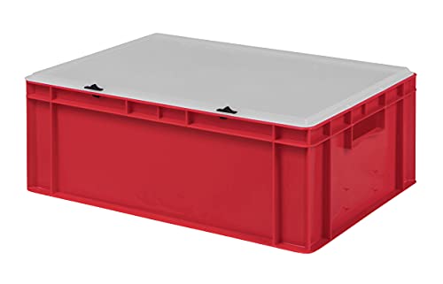 Design Eurobox Stapelbox Lagerbehälter Kunststoffbox in 5 Farben und 16 Größen mit transparentem Deckel (matt) (rot, 60x40x22 cm)