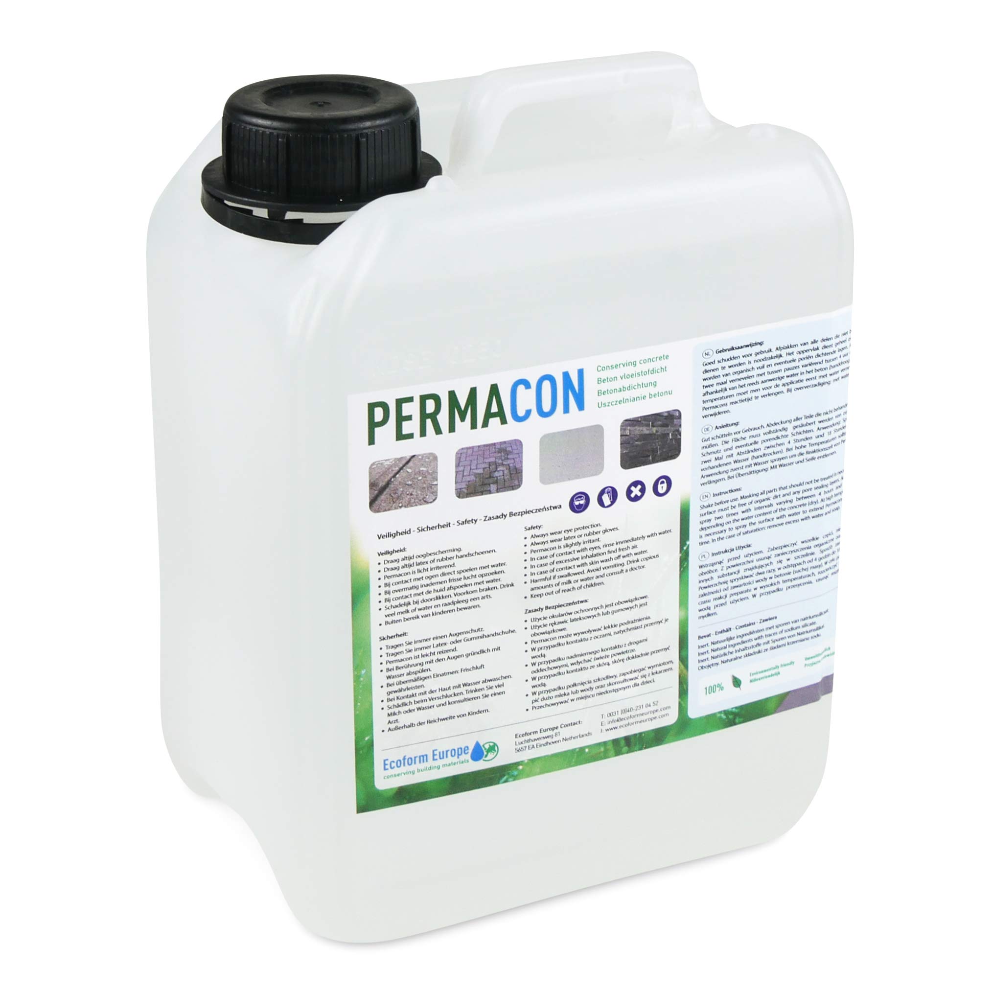 Ecoform Permacon Betonversiegelung 2,5 Liter - Transparente Wasserdichte Beschichtung für Beton & Stein - permanenter Feuchteschutz Innen & Außen