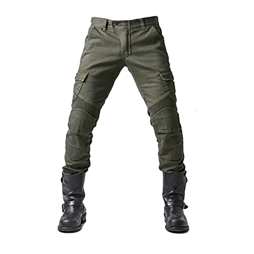 GEBIN Herren Motorradhose, Motorrad Jeans Biker Trousers, Sportliche Motorrad Hose Fahrrad Riding Schutzhose, Mit Protektoren Motorradhose (Green,3XL=W41.3''(105cm))