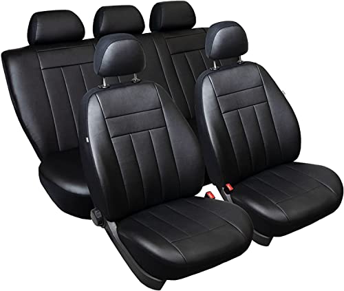 Maßgefertigte Kunstleder Sitzbezüge kompatibel mit VW T-Cross Schonbezüge Autositzbezüge in Schwarz