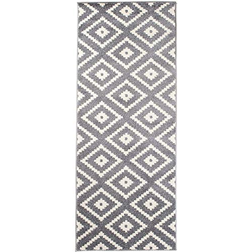 Carpeto Läufer Teppich Modern Grau 70 x 250 cm Geometrische Muster Kurzflor Furuvik Kollektion