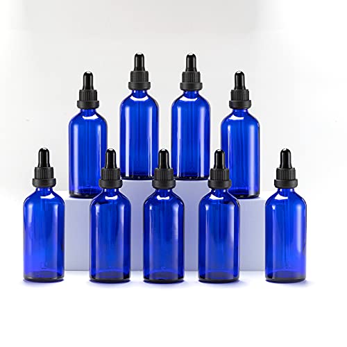 Yizhao Blau Pipettenflasche 100ml mit [Dropper pipette glas], Braunglasflasche mit Tropfpipette für Ätherisches Öl Diffusor, Massage, Duftöl Probe, chemische Flüssigkeit – 9Pcs