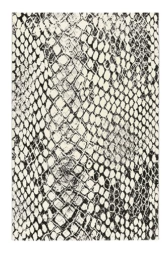 Exotischer gewebter Kurzflorteppich in Schlangen-Optik für Wohnzimmer, Schlafzimmer und mehr - Moderner und Robuster Teppich von WECONhome - Snake (133 x 200 cm, grau)