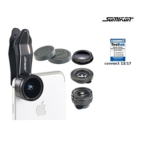 Somikon Handy Linsen: 4in1-Vorsatzlinsen-Set mit Weitwinkel, Fischauge, Makro und Pol-Filter (Objektiv)