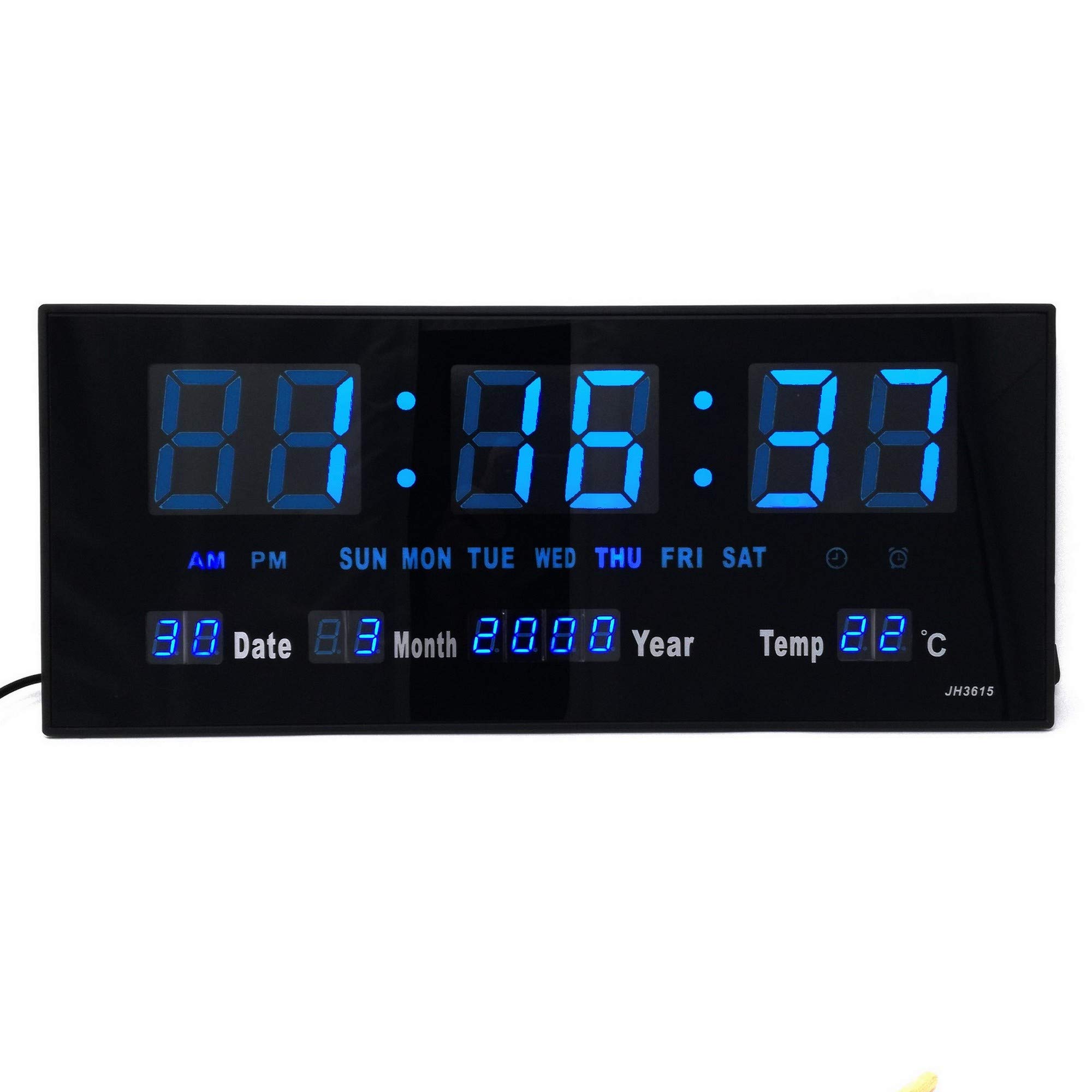 Starlet24 LED Wanduhr mit Timer Wecker Schlummer Kalender Temperatur große LED-Anzeige 36x15cm (JH3615) Blau