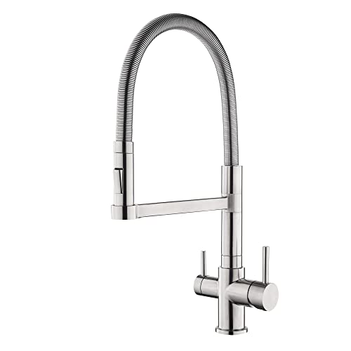 AORA® | STATEMENT INOX 4 Wege Wasserhahn aus Edelstahl | 360° drehbare Küchenarmatur aus massiven 304 Edelstahl | Spültischarmatur für Wasserfilter, Osmoseanlagen | Wasserfilter Wasserhahn