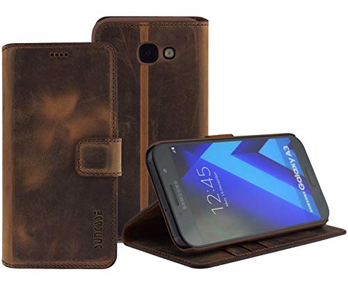 Suncase Book-Style Tasche für Samsung Galaxy A3 (2017) Ledertasche Leder Schutzhülle Case Hülle (mit Standfunktion und Kartenfach) antik Coffee