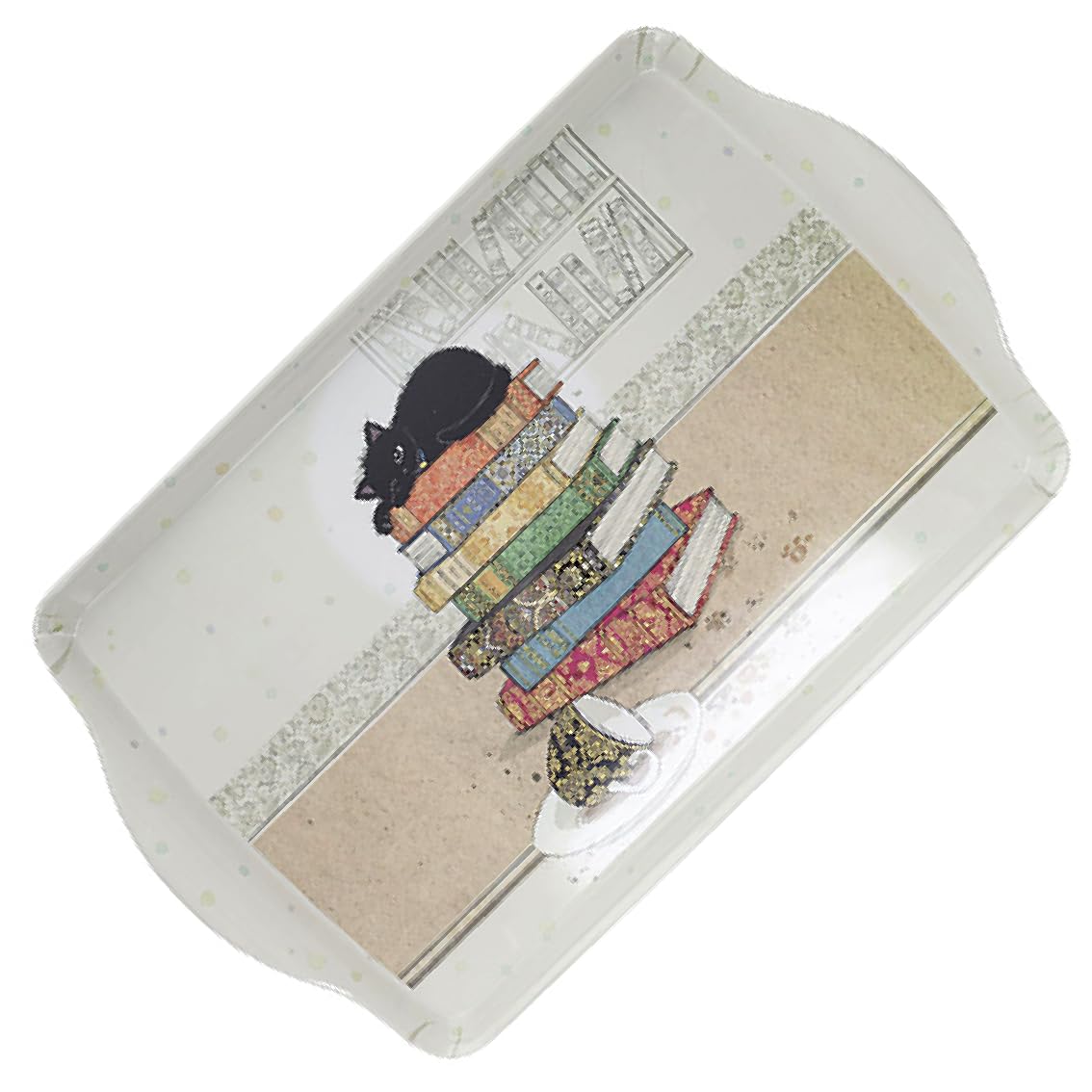 KIUB Großes Tablett aus Melamin mit Katzen – Motiv Katze schläft auf Büchern – Größe 24 x 38 cm