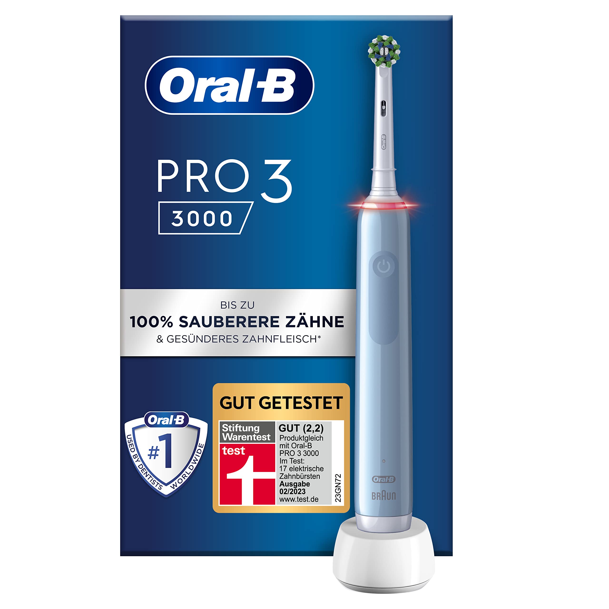 Oral-B PRO 3 3000 CrossAction Elektrische Zahnbürste/Electric Toothbrush, mit 3 Putzmodi und visueller 360° Andruckkontrolle für Zahnpflege, Geschenk Mann/Frau, Designed by Braun, blau