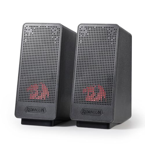 Redragon GS513 PC-Gaming-Lautsprecher, 2.0-Kanal-Desktop-Computer-Soundbar-Bass und dezente rote Hintergrundbeleuchtung, Stromversorgung über USB mit 3,5-mm-Kabel