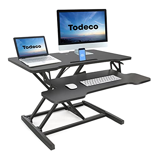 Todeco Höhenverstellbarer Schreibtisch 91X40cm-stehpult Schreibtischaufsatz mit Tastaturablage für PC Computer Laptop Aufsatz Schreibtisch Sit-Stand Workstation Belastbar bis 15 kg, schwarz