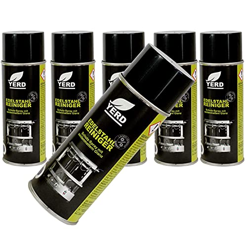 Edelstahlschutz mit antistatischer Versiegelung: YERD Pflegemittel / Reiniger Spray, in Deutschland entwickelt / made in EU (6x 400ml Spray, Edelstahlreiniger mit Seidenmatt-Effekt)