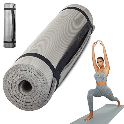 Yogamatte 180x60 mit Tragegurt, Türkis, Rutschfest, Areobic, Yoga, Fitnessmatte, Dicke 1 cm, Fitness (Grau)