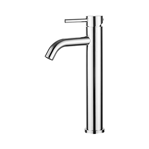 Ibergrif Wasserhahn Bad, Waschtischarmatur Hoch mit Auslauf Höhe 205 mm, Badarmatur Wassersparend für Waschbecken, Schwarz