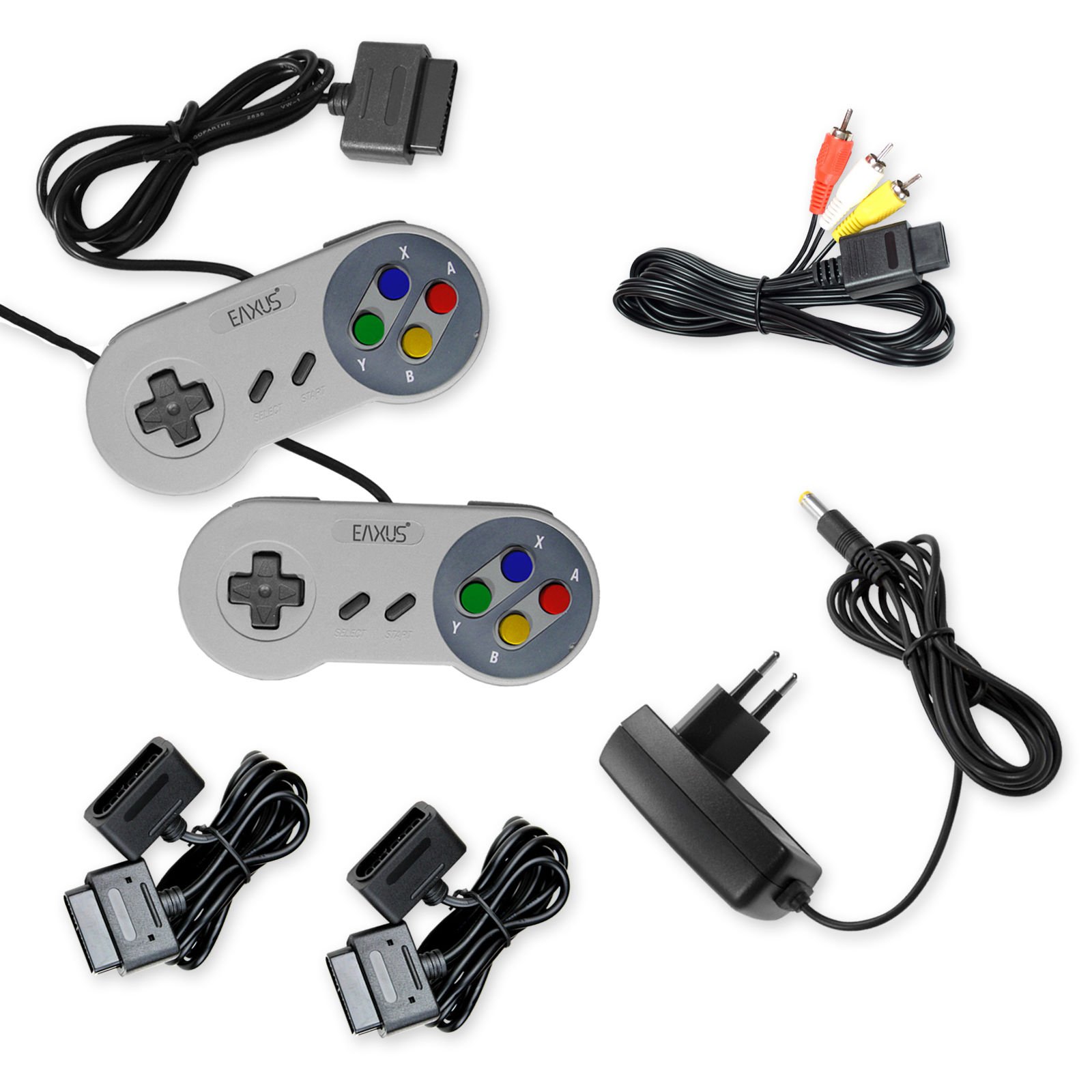 Super Nintendo AV Cinch Kabel+Netzteil+2x Controller+2x Verlängerung für SNES