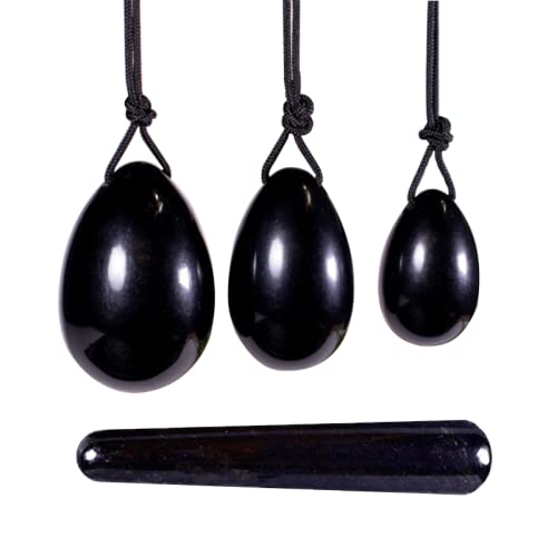 Jade-Ei-Set Gymnastikball-Stein-Massagestab, gebohrter Kristall-Obsidian, Zauberstab Kristall (Color : Drilled Set No Box)