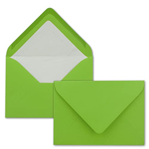100 Briefumschläge in Hellgrün mit weißem Innenfutter - Kuverts in DIN B6 Format - 12,5 x 17,6 cm - Seidenfutter - Nassklebung