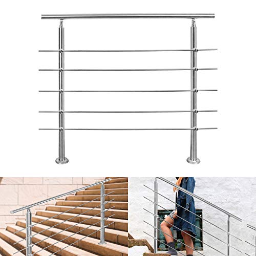 Riossad Edelstahl Handlauf Geländer für den Einsatz im Innen- und Außenbereich mit/ohne Querstreben (160cm, 5 Querstreben)