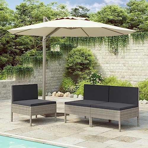 Youuihom Terrassenstühle Sonnenliege Liegestuhl Balkonstuhl Gartenstühle 3 STK. mit Auflagen Poly Rattan Grau Geeignet für Garten, Hinterhof, Patio, Terrasse