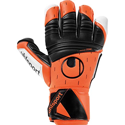 uhlsport SUPER Resist+ HN halb-negativ Torwarthandschuhe Gloves für Erwachsene und Kinder Fußball Soccer Football - geeignet für jeden Untergrund - Fluo orange/weiß/schwarz - Größe 5.5