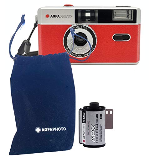 AgfaPhoto analoge 35mm Kleinbildfilm Foto Kamera rot + Schwarz/Weiß Bilder Film + Batterie