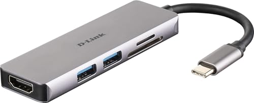D-Link DUB-M530 USB Typ C Hub 5 in 1 USB C Adapter mit HDMI 4K und 1080p 2 USB 3.0/USB2.0 Ports SD-Kartenleser SDHC SDXC