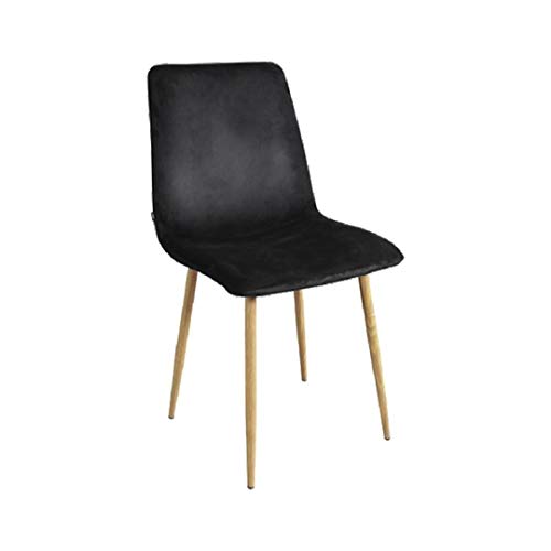Zons 6 Stück Zak Stuhl aus schwarzem Samt, 4 Füße aus Metall, Holzoptik, Schwarz