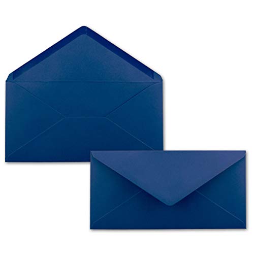 100 Brief-Umschläge Dunkel-Blau / Nachtblau DIN Lang - 110 x 220 mm (11 x 22 cm) - Nassklebung ohne Fenster - Ideal für Einladungs-Karten - Serie FarbenFroh