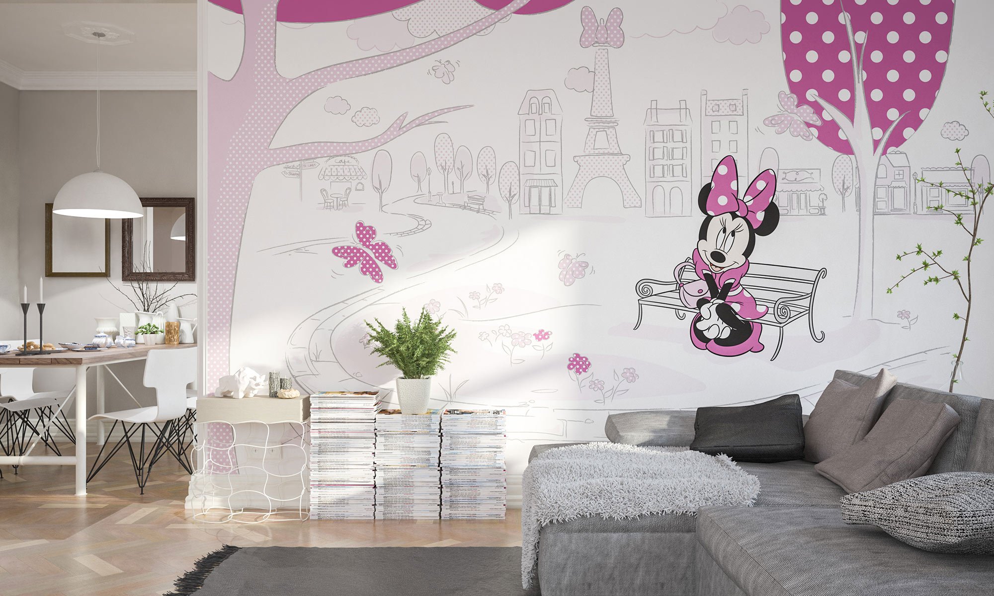 Komar Disney Vlies Fototapete MINNIE IN PARIS | 400x250cm | Tapete, Wand Dekoration, Minnie Maus, Schleife, Kinderzimmer, Kindertapete -023-DVD4