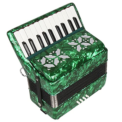 Anfänger 22 Tasten 8 Bass Piano Akkordeon, einziehbarer Riemen und Aufbewahrungstasche, für Musikinstrumentenliebhaber, Bühnenauftritt (Farbe: Grün)