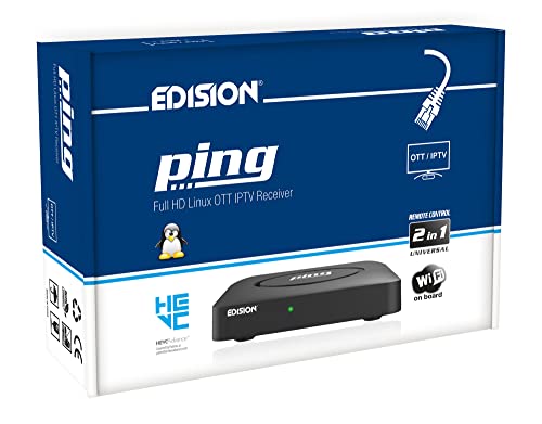 EDISION PING - OTT IPTV Linux Receiver H265/HEVC schwarz, Stalker, Xtream, WebTV, Media Player, Wi-Fi on Board, USB, HDMI, LAN, Fernbedienung 2in1