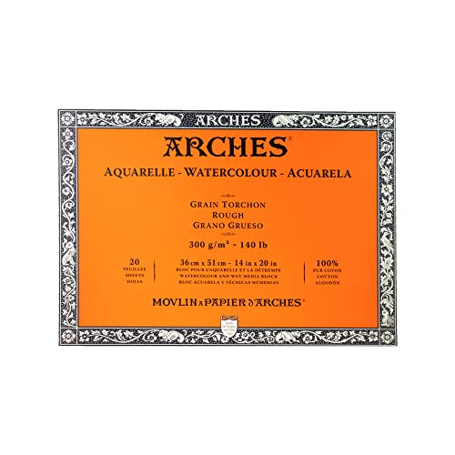 Arches 1795088 Aquarellpapier im Block (36 x 51 cm, 4-seitig geleimt, 300g/m² Grobkorn) 20 Blatt naturweiß