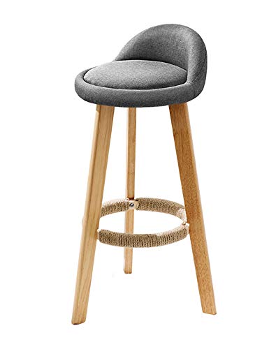 MYAOU Barhocker aus Holz, runder Sitzhocker aus Leinenstoff für Kücheninsel Counter Cafes Frühstücksbar Esszimmerstühle, grau/cremefarbenes Kissen