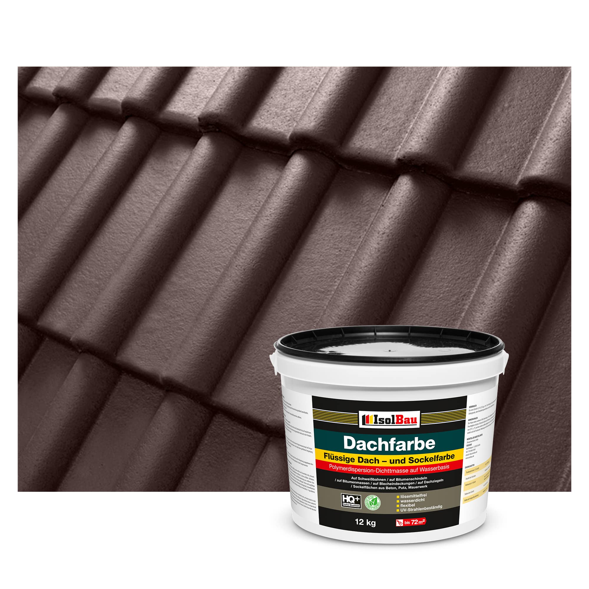 Isolbau Dachfarbe - 12 kg RAL Farbe Fassadenfarbe Nano Dachlack Sockelfarbe Wetterfest - Lösemittelfrei, Wasserdicht, UV-beständig - Braun