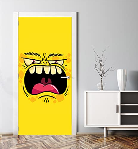 MyMaxxi | Tür bekleben mit Türtapete Selbstklebend 90x200 Monster Monstergesicht gelb| Tür verschönern mit Türfolie | Türaufkleber XXL Türbilder | Türposter Mädchen und Junge